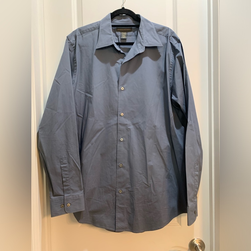 Banana Republic Tailored Fit Non Iron XL Blue/Gray Long Sleeve Dressed Shirt